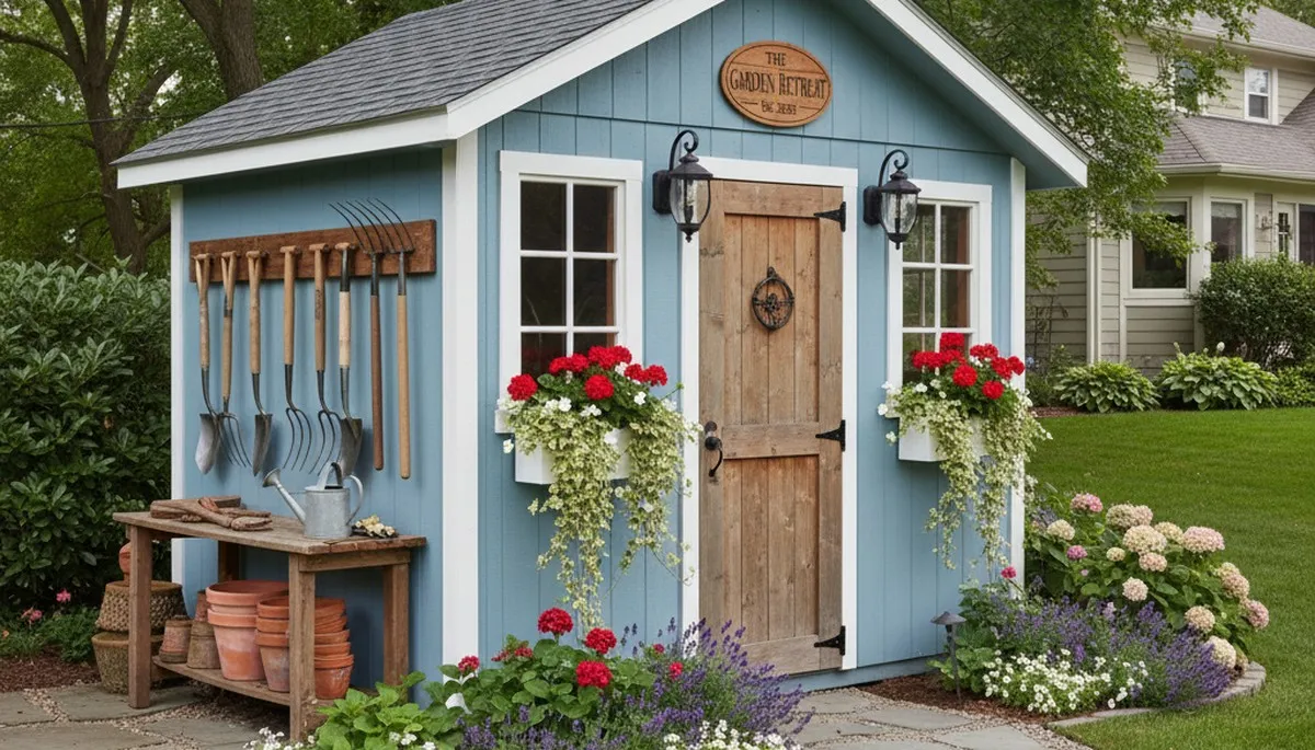 Decorative garden shed with custom landscaping design in Minneapolis, MN by Chop Chop Landscaping