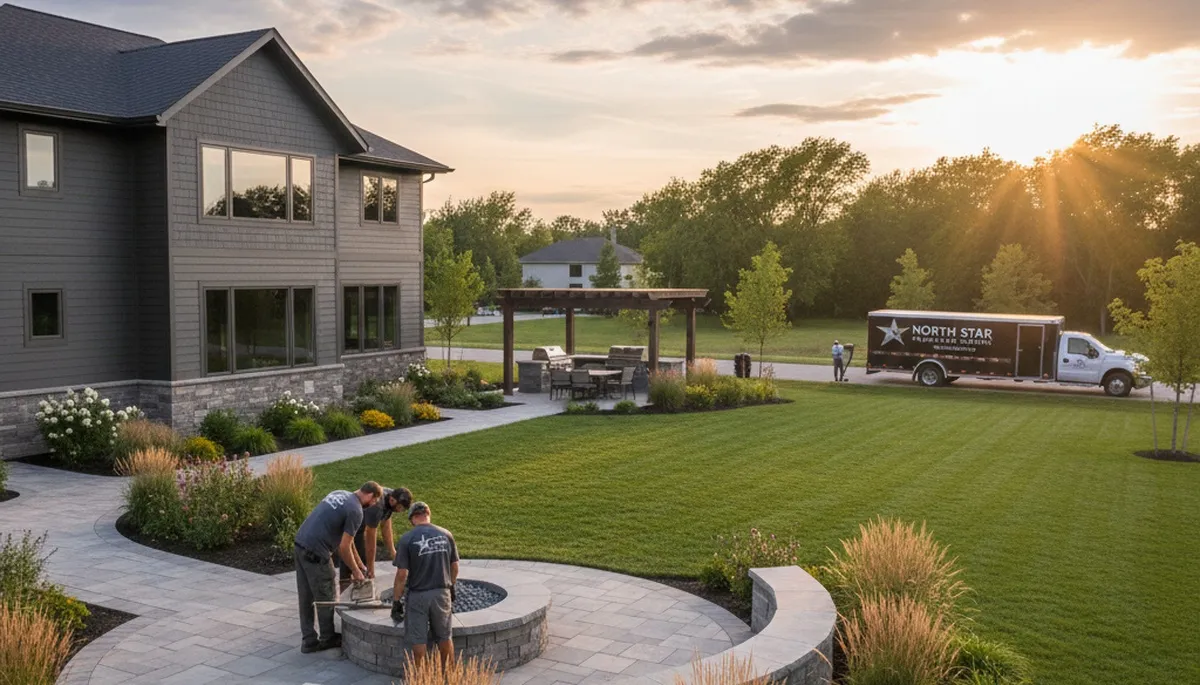 Minneapolis, MN landscaping crew providing professional lawn care service on a residential property