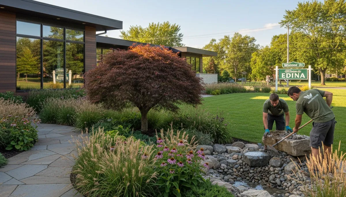 Landscaping crew providing lawn care services in Minneapolis, MN