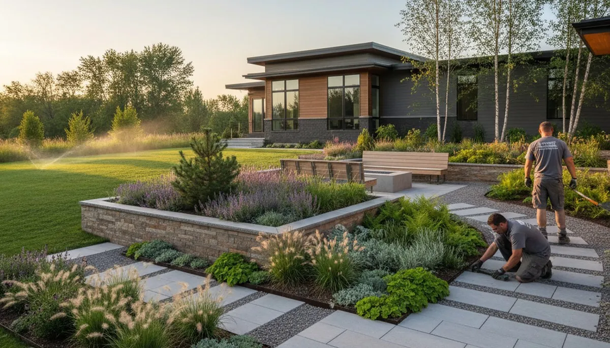 Landscaping crew providing lawn care service in Minneapolis, MN